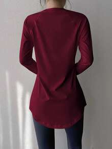 Atasan Yoga Kebugaran Wanita, Kemeja Olahraga Cepat Kering, Cocok untuk Lari, Latihan di Gym, Lapisan Dasar Kompresi Elastis untuk Olahraga Musim Semi - Burgundy - View 5