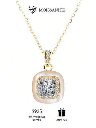 优质女士饰品时尚1CT方形莫桑石小方糖果吊坠女项链锁骨链百搭日常装扮婚宴日常装扮