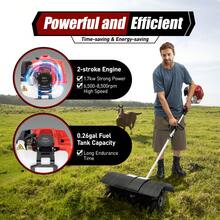 52cc 2-Stroke Gas Powered Broom - 1700W (2.3HP) Lawn Sweeper For Golf Courses, Soccer Fields & Artificial Turf - 25.5cm Nylon Brush, 60cm Wide Cleaning Path, 1.8m Adjustable Handle - Black Red - View 1