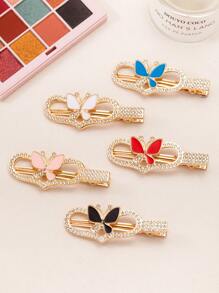 10件/5件金色水滴蝴蝶结水钻心形发夹，时尚蝴蝶鸭嘴发夹，简约可爱侧边发夹，优雅精致发夹。适合日常女士和学生返校季，爪夹，发夹，发夹，鳄鱼皮发夹，学校用品