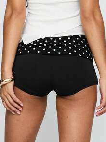 Women's Y2k Polka Dots Foldover Shorts Cute Low Rise Fold Over Skinny Pajamas Shorts Summer Casual Pj Bottom Sleep Shorts Going Out Booty Shorts - màu đen - Xem 4
