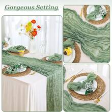 1 Set Taplak Meja Motif Keju dan 6 Serbet, Dekorasi Meja Makan Tekstur Kerut Bohemian Cocok untuk Pernikahan, Pesta Ulang Tahun, Perjamuan, Rumah, Piknik Luar Ruangan, Taman, Prasmanan - Hijau Sage - MultiWarna - View 7