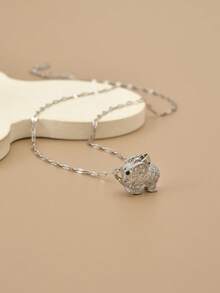 1pc Fashionable Rhinestone Encrusted Elephant Stainless Steel Jewelry Necklace, Suitable For Women's Daily Wear - Elephant Necklace - View 8