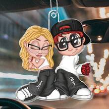 Catygift Acessórios automotivos personalizados Y2K, pingente de carro personalizado em estilo cartoon para casais, presente de aniversário exclusivo, presente para namorado/namorada, presente de casamento, nome e design personalizáveis. - Como mostrado - Ver 4