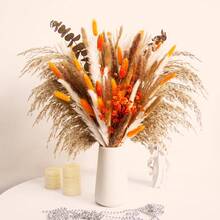 70/130pcs Dried Pampas Grass Bouquet Rustic Boho Floral Arrangement With Orange Accents Fall Wedding And Home Decor For Living Room Bedroom Office(17inch) - 彩色 - 查看 8