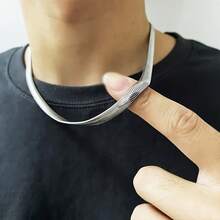 1 件简约风格蛇骨链度假风格男女通用项链适合嘻哈朋克度假珠宝饰品礼物适合女性男性日常佩戴配饰 - 銀色 - 查看 4