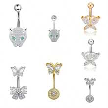 8 piezas Anillo de ombligo con corazón y mariposa con rhinestones de oro, anillo de ombligo de acero inoxidable con corazón, anillo de ombligo microintarsiado con circonita, anillo de ombligo con mariposa, joyería de piercing corporal, regalo para San Valentín, mamá, madre, Día de la Madre