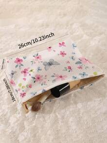 1pc Portable Butterfly & Flower Pattern Dual-Sided Printed Zipper Makeup Bag, Multifunctional Travel Toiletry Organizer Pouch,Fall Decor,Autumn Decor,Room Decor - Multicolor - View 2