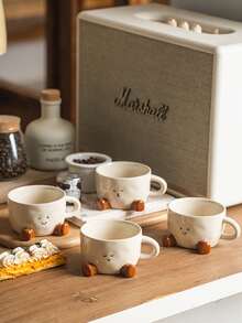 DearDali 1个可爱脚印笑脸陶瓷咖啡杯，卡通设计，适合居家、办公，可盛装拿铁、摩卡、热巧克力、咖啡、茶、牛奶，也适合派对/家庭聚会，是趣味生日/节日礼物的理想之选。