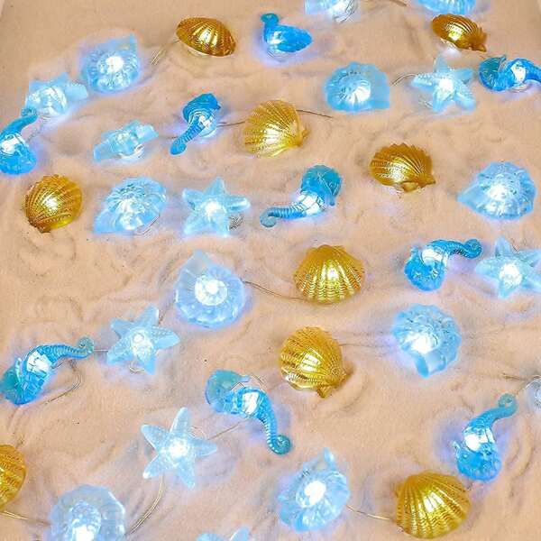 1pc 2M/3M Ocean Theme String Light, Ocean Creature Night Light, Beach Decor, Sea Turtle & Seahorse Decor, Aquarium Shell Seahorse Battery Operated String Light, Shell Seahorse Starfish Sand Dollar Fairy Light, Suitable For Bedroom Party Indoor/Outdoor Decor, Wedding, Home Decor, Room Decor, Wall Decor