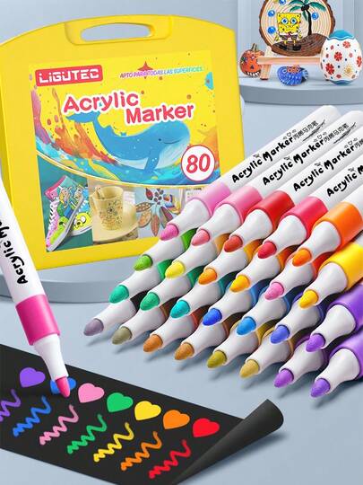 LIGUTEC 48/80 Pcs De Marcadores De Arte Coloridos, Juego De Marcadores De Punta Para Dibujar Diseño De Cómic, Juego De Diseño de colores acrilicos Dibujado A Mano, Juego De Papelería Para Uso De Oficina, Pintura De Estudiantes, Regalos De Navidad