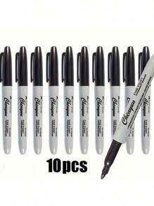 10 Pieces Of Fine-Point Black Permanent Marker Pens, Ultra-Black Ink, One Stroke Shows Color, Dries In 5 Seconds, Great For Left-Handed Users, Does Not Smudge Even When Covering With Fluorescent Pens. Ideal For Marking In Textbooks And Notes, Suitable For All Materials: Paper, Whiteboard, Glass, Plastic, Fabric. Suitable For Office Work And School Study,School Supplies,Shop Back To School .