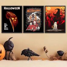 1/3Pcs Set Vintage Halloween Fall Autumn Wall Art Print - Spooky Witch, Ghosts & Pumpkins Large Unframed Canvas Poster For Home Party Fall Decor Living Room Bedroom Decorations, The Perfect Halloween Decor Gift For Your Friends, Home Decor