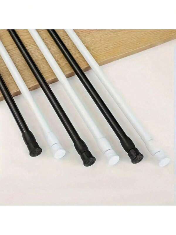 1 pieza/2 piezas Barra telescópica multifuncional sin taladro - Con un resorte fuerte, fácil de instalar, disponible en negro, blanco y grano de madera. Ideal para barras de cortina de puerta, barras de secado de ropa, barras de soporte de armario, soportes de gabinete de zapatos, barras de toallas y esencial para uso en el hogar y el baño. Decoración de baño