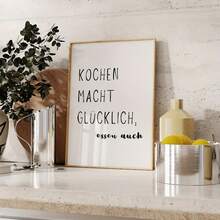 1 pieza Lienzo de arte de pared minimalista "Cocinar te hace feliz" - Sin marco, póster de cocina en blanco y negro con cita inspiradora para el hogar, dormitorio, sala de estar, sala de yoga, baño, decoración de oficina - Regalo de Navidad perfecto, decoración de pared de cocina | Arte de pared moderno | Lienzo sin marco, decoración de cocina - Multicolor - Ver 1