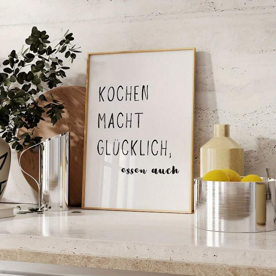 1 pieza Lienzo de arte de pared minimalista "Cocinar te hace feliz" - Sin marco, póster de cocina en blanco y negro con cita inspiradora para el hogar, dormitorio, sala de estar, sala de yoga, baño, decoración de oficina - Regalo de Navidad perfecto, decoración de pared de cocina | Arte de pared moderno | Lienzo sin marco, decoración de cocina - Multicolor - Ver 1