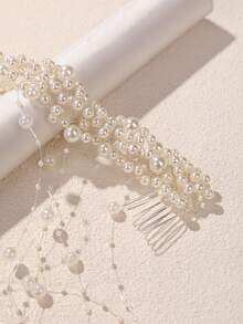 1pc Handmade Pearl Pendant Tassel Hair Clip, Beautiful Cross-Border European And American Style Hair Accessory For Wedding, Party, And Bridal Hairstyles - White - View 6