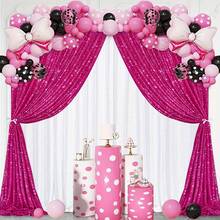 1/2 件亮粉色派对背景布，生日派对装饰用品婚礼派对背景横幅玫瑰红色的背景布，家居装饰可重复使用的窗帘，婚礼装饰，婴儿洗礼装饰，适合搭配金属拱形支架和气球，完美的背景装饰，同样适合日常使用，闪亮的背景布