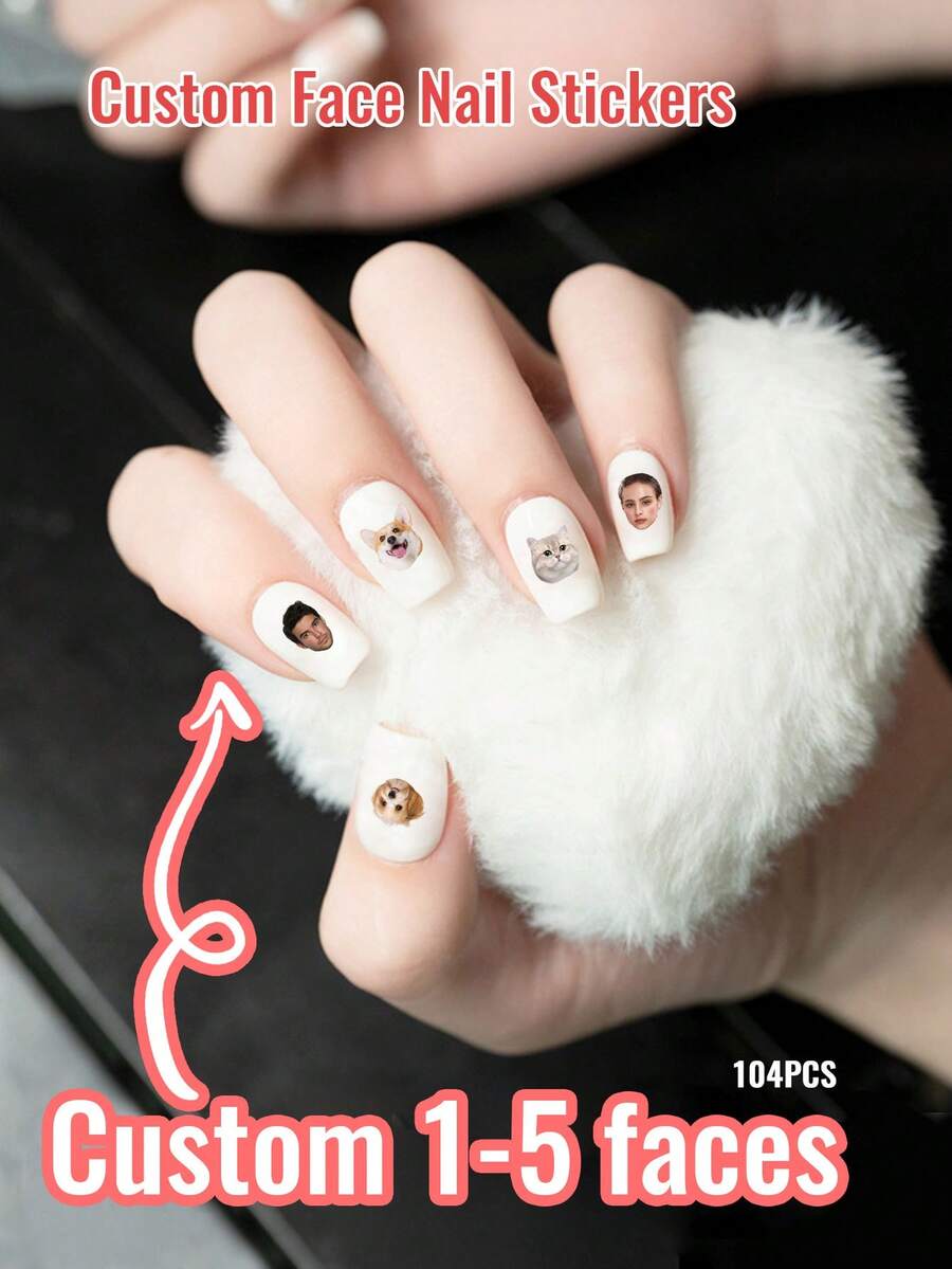 144pcs Custom Face Nail Sticker, Custom Nail Decals, Personalized Custom Photo Nail Waterproof Decals, Nail Tattoo, Fashionable Nail Art, Custom Nail Decals, Custom Face Sticker, Personalized Christmas Gift, Nail Sticker Practice Sheet, DIY Nail Art Sheet, 11.1*21.1cm, Idea Gift For Christmas, Birthday, Unique Gift For Family, Friends, Gift For Her Nail Supplies Nails - Multicolor - View 1