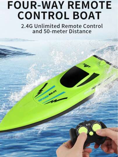 1pc Remote Control Boat, Green/Orange, Waterproof Design, 2.4GHz Remote Control, Dual Propeller Propulsion, Long Battery Life, Waterproof ABS Material, Outdoor Water Toy Gift For Children, Boys And Girls
