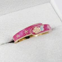 1 pieza Anillo exquisito con estampado floral de melocotón y esmalte de goteo estilo chino vintage - Anillo de flor de durazno - Ver 23