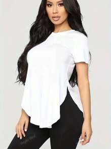 Trioutop Camiseta de manga corta y gran tamaño con aberturas laterales, top casual de cuello redondo