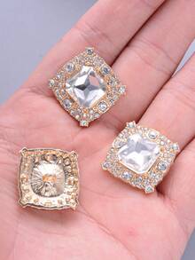 4pcs European Square Rhinestone Buttons, Suitable For Suits, Coats, Cardigans And Accessories - Large White Metal Decorative Fasteners - Multicolor - View 17