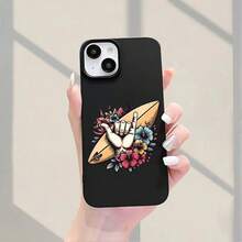 Funda protectora para phone (1 unidad). Compatible con muchos modelos de phone. Fabricada en TPU suave con diseño de tabla de surf y orificios grandes. - Negro - Ver 2