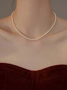 1 chiếc vòng cổ ngọc trai giả 4mm, vòng cổ choker nhỏ nhắn cao cấp tối giản dành cho phụ nữ, phụ kiện thời trang thanh lịch cho hoạt động ngoài trời, tiệc tùng, mặc hàng ngày - nhiều màu - Xem 2