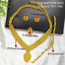 1 条项链、1 条手链、1 对耳环、1 枚戒指 - 4 件/套时尚女士镀金肖像硬币吊坠首饰套装，适合欧洲、非洲、中东、迪拜新娘、婚礼、派对、母亲节、毕业典礼、生日、节日礼物