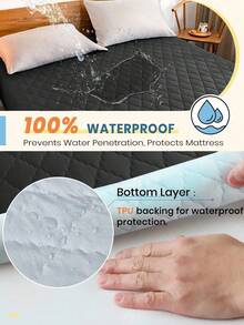 1 件防水绗缝床单保护套，适用于大号/特大号床，柔软，防尘，可机洗，可拆卸 - 黑色 - 查看 5