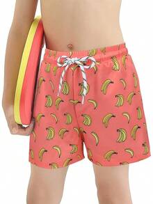 Boys Swim Trunks With Boxer Brief Liner Swim Shorts Compression Liner Youth Anti Trunks Halloween Christmas New Year - Chuối hồng - Xem 4