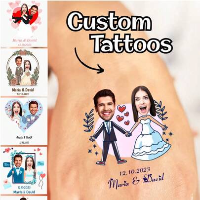 10/20/30/60 Piezas Pegatinas de tatuaje temporal personalizables con texto, pegatinas de tatuaje temporal con foto personalizada/nombre, pegatinas de tatuaje temporal para la cara de novia, pegatinas de tatuaje temporal para despedida de soltera, pegatinas de tatuaje temporal para la cara de cumpleaños - Pegatinas de tatuaje temporal personalizadas para la cara, regalo de cumpleaños, regalo de Navidad, regalo de Acción de Gracias, regalo de Año Nuevo, decoración de fiesta, ambiente festivo, pegatinas de tatuaje personalizadas, organizador de viaje