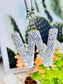 1 件汽车后视镜，带水晶闪亮字母吊坠、闪亮水钻吊坠、幸运反光装饰 - 坚固的金属材质