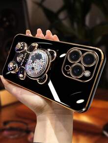 Funda de teléfono de lujo con electrochapado y soporte creativo con diseño de oso, nueva funda suave de silicona a prueba de golpes y caídas compatible con iPhone 16 15 14 13 12 11 X XS XR 8 7 Plus Pro Max, Galaxy S25 S24 S23 S22 S21 Note 20 A55 A54 A53 A52 A35 A34 A23 A16 A15 A14 A13 A12 A05S FE Ultra 4G 5G, compatible con Xiaomi Redmi Note 13 Pro, compatible con Huawei Honor OPPO Reno MOTO e Infinix Hot 40i Smart 8 Spark GO 2024, resistente al agua y a los arañazos - Negro - Ver 6