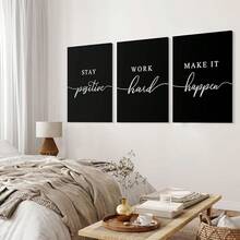 GUBIYU Black Hustle Grind Execution Wall Art Set Of 3 Framed Canvas Office Inspirational Motiviational Wall Decor Art Positive Quotes Posters Living Room Pictures Walls Decor Mens Guys 12x16 - 黑白努力工作海報 - 查看 3