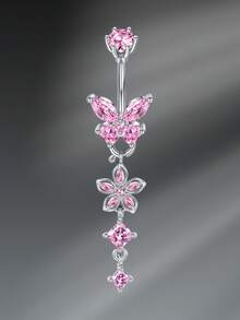 CIZME 1 件时尚不锈钢心形花蝴蝶肚脐环，适合女性日常装饰，14G 10mm 肚脐环穿孔首饰刻面方晶锆石吊坠肚脐环肚脐穿孔身体首饰 - 彩色 - 查看 19