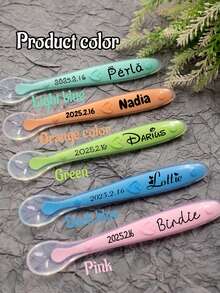Personalized Silicone Baby Spoons With Name And Date, Baby Led Weaning Spoon Set, Soft Gum Care Feeding Cutlery, Gift For Boys And Girls - Style a - View 4