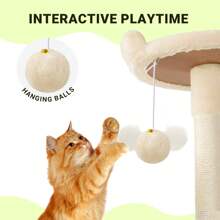 Allewie Árbol para gatos Allewie de 162 cm, centro de actividades multinivel para felinos grandes de interior, 2 compartimentos de felpa, 2 perchas, cesta, casa, rascadores de sisal y juguetes colgantes, color beige.
