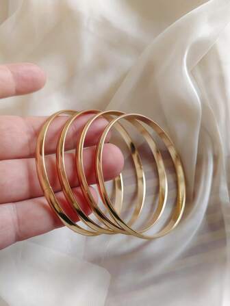 4pcs Metal Minimalist Slim Bangle Bracelet Set, Fashion Accessory Suitable For Vacation, Party, Wedding Date, Girlfriend Gift, Versatile Women Bracelet