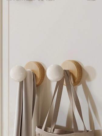 1/2/4個 簡単取り付け 木製 多目的 壁掛けフック、幾何学模様 壁付けフック 洋服、コート、帽子、スカーフ、タオルなどを掛けられる、寝室用、創造的な自己接着式キャビネットドア木製ハンドル