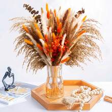 70/130pcs Dried Pampas Grass Bouquet Rustic Boho Floral Arrangement With Orange Accents Fall Wedding And Home Decor For Living Room Bedroom Office(17inch) - 彩色 - 查看 4