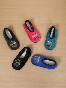 Women's Comfortable Warm Indoor Slippers; Fashionable Leopard Print & Cherry Pattern Yoga Shoes - Black - View 5