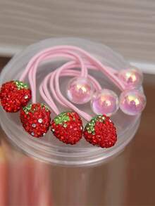 2 chiếc dây buộc tóc hình dâu tây đính đá cho nữ, màu hồng hình dâu tây đính đá, dây buộc tóc bền chắc, độ đàn hồi cao, dùng để giữ tóc đuôi ngựa, dây chun buộc tóc, dây buộc tóc, phụ kiện tóc, dây chun giữ tóc. - Nhiều màu - Xem 2