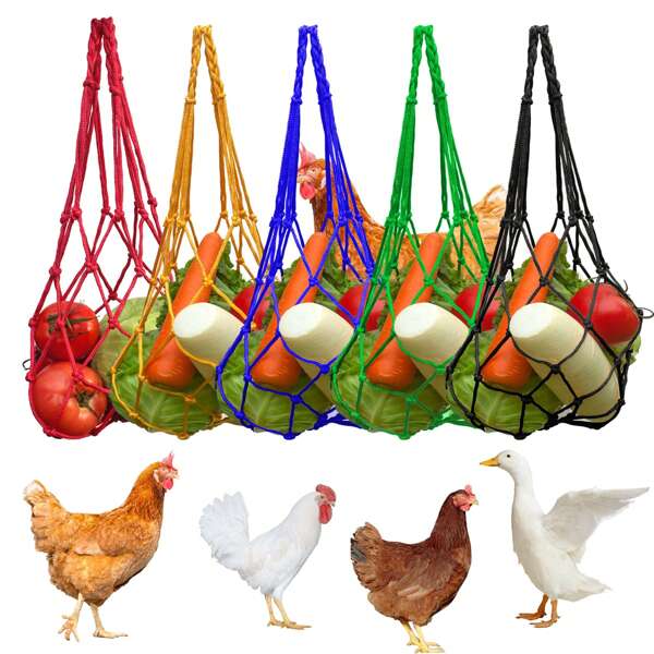 Mangiatoia per animali domestici di colore casuale, rete di alimentazione appesa per polli, anatre e oche, mangiatoia appesa per frutta e verdura, giocattolo per polli per il pollaio