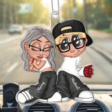 Catygift Acessórios automotivos personalizados Y2K, pingente de carro personalizado em estilo cartoon para casais, presente de aniversário exclusivo, presente para namorado/namorada, presente de casamento, nome e design personalizáveis. - Como mostrado - Ver 8
