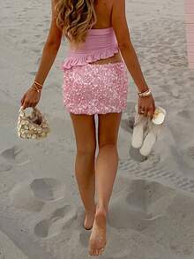 Women's Sequin Sparkly Skirt Mini Micro Glitter Y2k Low Rise Summer Skirt Women's Sequin Low Waist Mini Skorts Music Festival Night Out Skirt Shorts Bodycon Mini Skirts Sparkly Skirt Glitter Shiny Skirt Night Out Party - 粉色 - 查看 5