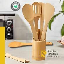 Jogo 2 Colher De Bambu 30cm Madeira Bamboo Pau Cozinha Multiuso - Damasco - Visão 7