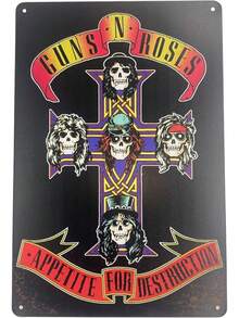 Tin Sign Bar Plaque |   Metal Wall Decor Poster |   Rock Band 80's 90's 8 X 12 In. |   Classic Decorative Sign For Home Kitchen Bar Room Garage |   Rock Music, Black - 1 - 查看 1