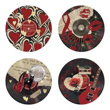 Putuo Decor 4pcs Vintage Music Records Actual Vinyl PVC Record With Red Heart Score With Lipprint Cat And Disco Ball Guitar Rose And Cassette Element, Wall Aesthetic Decor For Home Hippie Room Teen Room Dorm, Gift,Home Decor ,Room Decor,Wall Decor Gifts Birthday Graduation - 酒紅色 - 查看 1